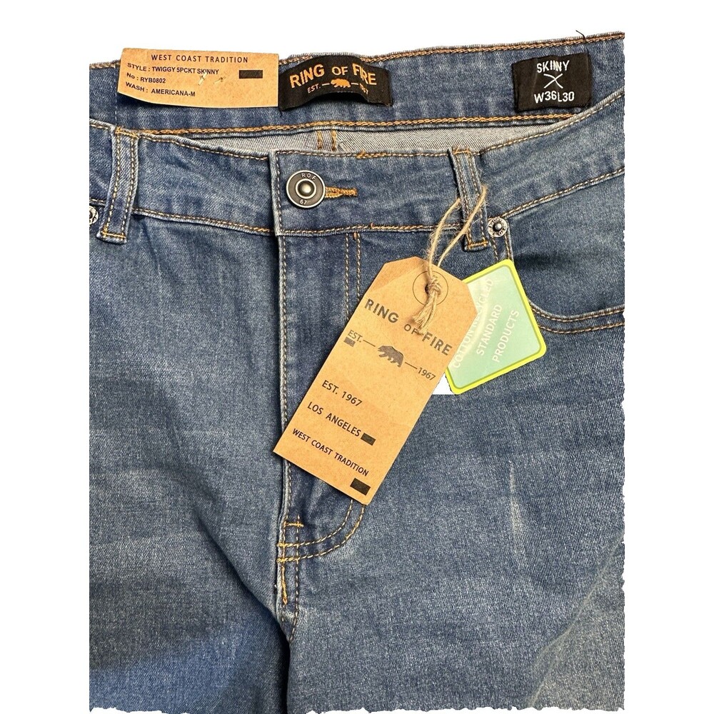 Ring Of Fire Skinny Stretch Jeans Mens 36x30 Blue Denim Medium Wash Slim Fit NWT